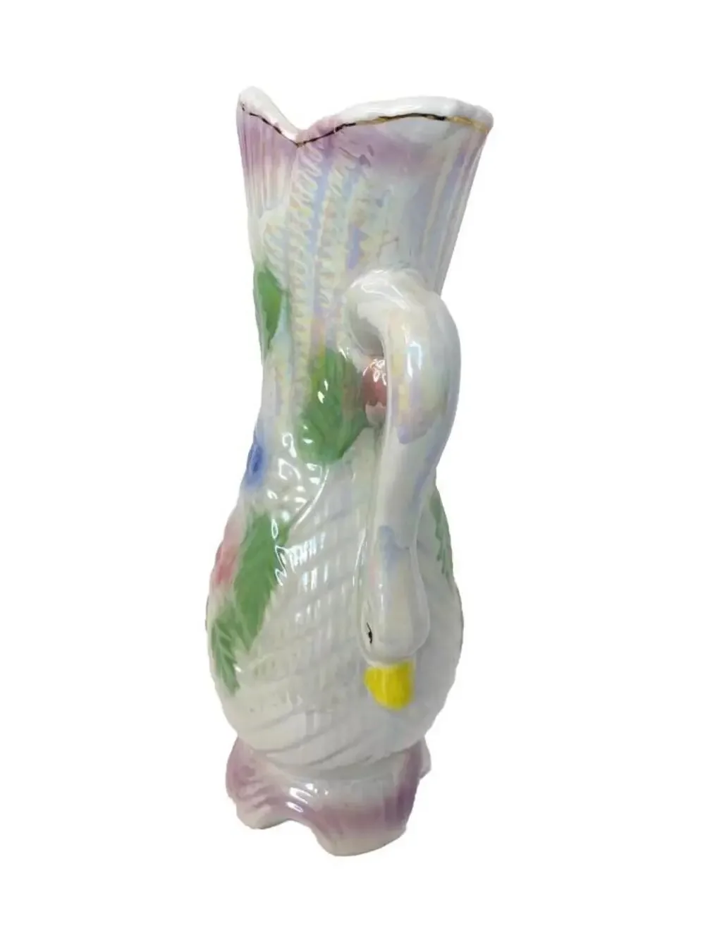 Vintage Ceramic Double Swan Vase Floral Decor Thailand